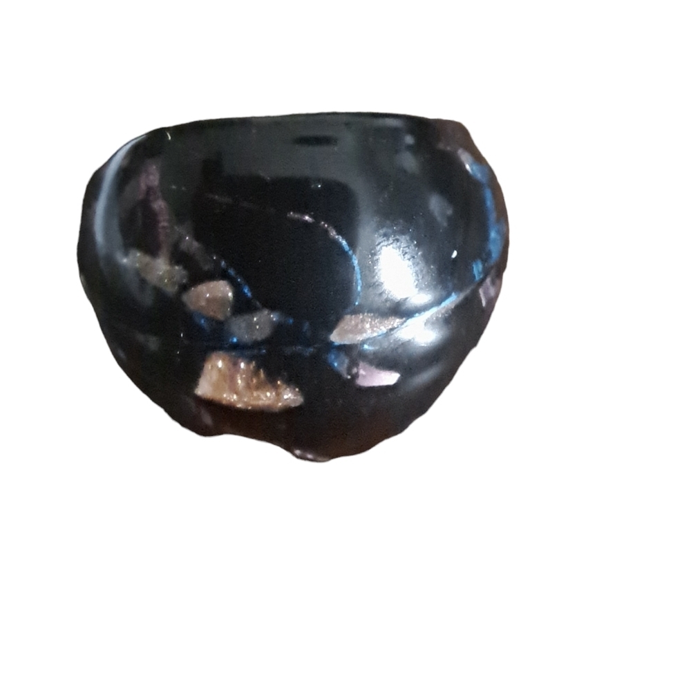 VTG espresso black marbled sparkle bits color hue BUBBLE glass ring thick  70's
